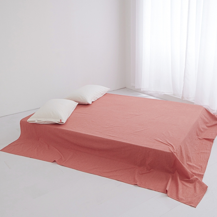 91家纺网 家纺一手货源 找家纺 安莱生活 2023新款水洗棉全棉色织高支高密纽扣款工艺单品床单 橘红