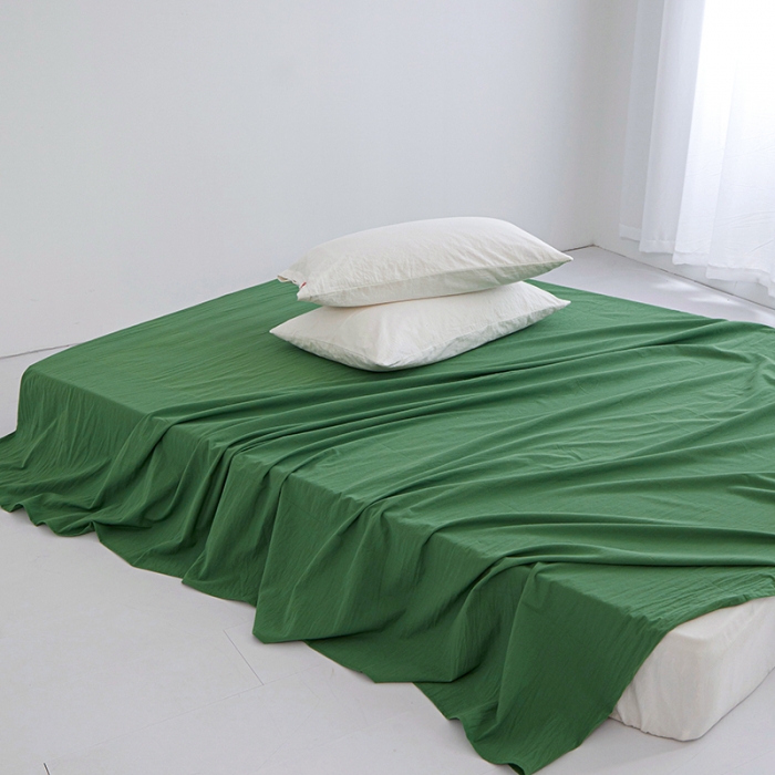 91家纺网 家纺一手货源 找家纺 安莱生活 2023新款水洗棉全棉色织高支高密纽扣款工艺单品床单 军绿