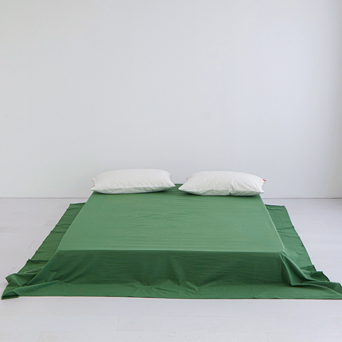 91家纺网 家纺一手货源 找家纺 安莱生活 2023新款水洗棉全棉色织高支高密纽扣款工艺单品床单 军绿