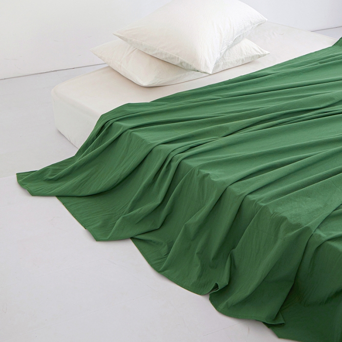 91家纺网 家纺一手货源 找家纺 安莱生活 2023新款水洗棉全棉色织高支高密纽扣款工艺单品床单 军绿