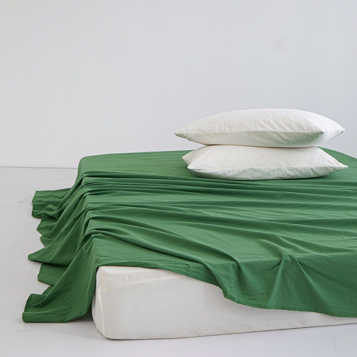 91家纺网 家纺一手货源 找家纺 安莱生活 2023新款水洗棉全棉色织高支高密纽扣款工艺单品床单 军绿