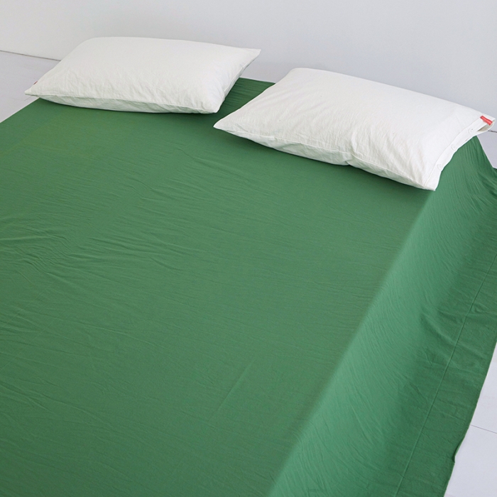 91家纺网 家纺一手货源 找家纺 安莱生活 2023新款水洗棉全棉色织高支高密纽扣款工艺单品床单 军绿