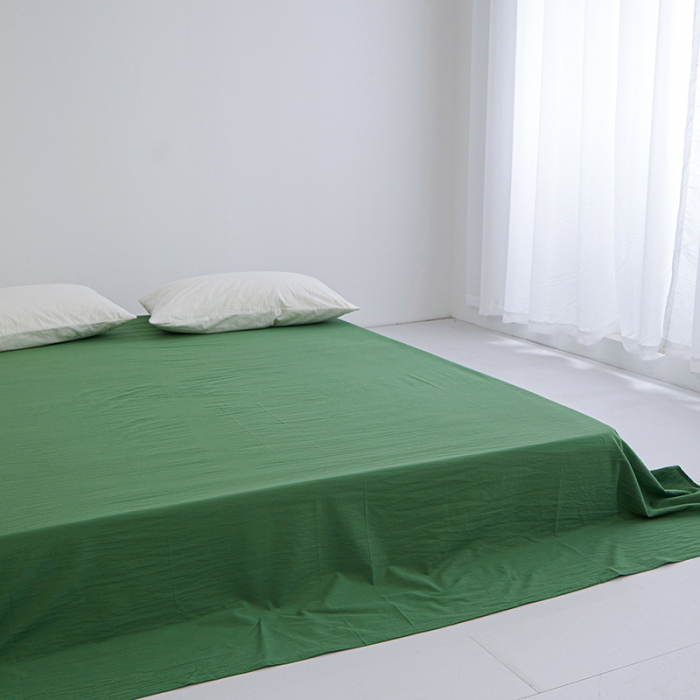 91家纺网 家纺一手货源 找家纺 安莱生活 2023新款水洗棉全棉色织高支高密纽扣款工艺单品床单 军绿