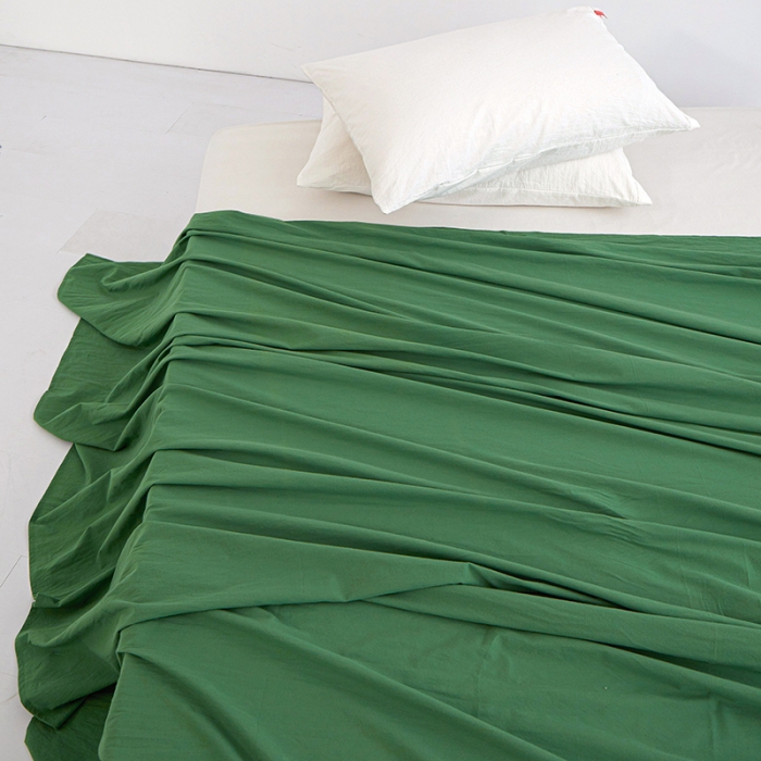 91家纺网 家纺一手货源 找家纺 安莱生活 2023新款水洗棉全棉色织高支高密纽扣款工艺单品床单 军绿