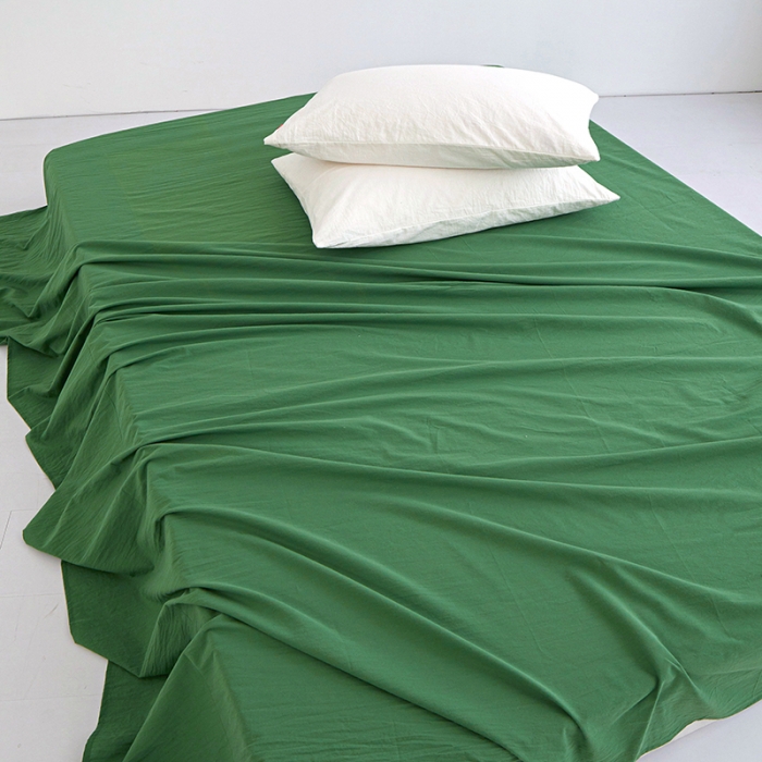 91家纺网 家纺一手货源 找家纺 安莱生活 2023新款水洗棉全棉色织高支高密纽扣款工艺单品床单 军绿