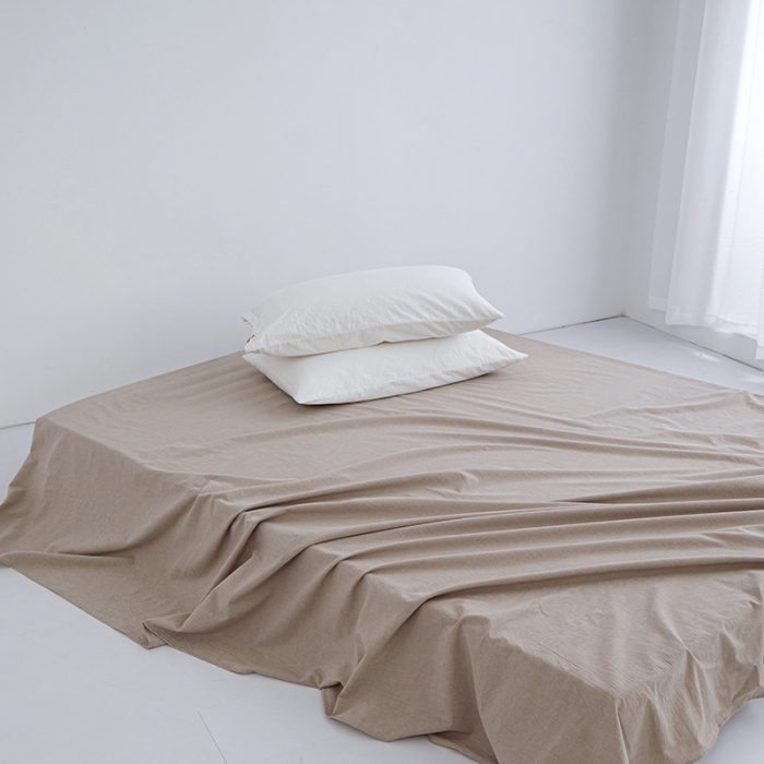 91家纺网 家纺一手货源 找家纺 安莱生活 2023新款水洗棉全棉色织高支高密纽扣款工艺单品床单 卡其