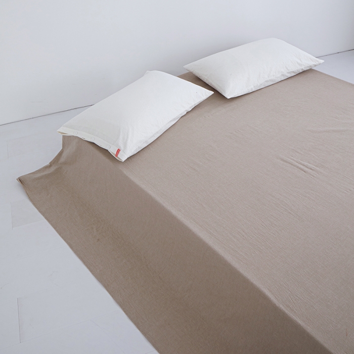 91家纺网 家纺一手货源 找家纺 安莱生活 2023新款水洗棉全棉色织高支高密纽扣款工艺单品床单 卡其