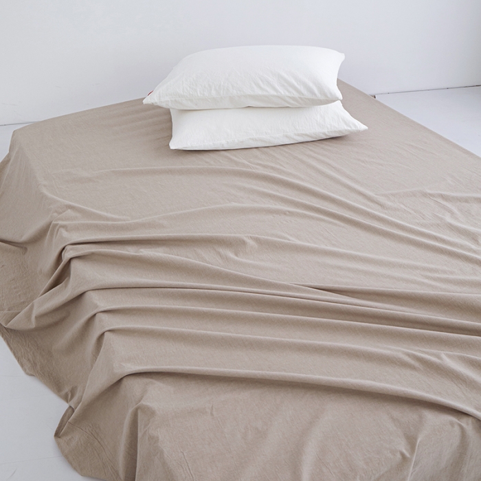 91家纺网 家纺一手货源 找家纺 安莱生活 2023新款水洗棉全棉色织高支高密纽扣款工艺单品床单 卡其