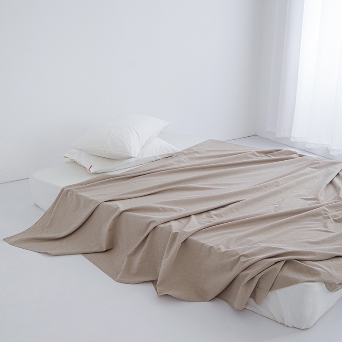 91家纺网 家纺一手货源 找家纺 安莱生活 2023新款水洗棉全棉色织高支高密纽扣款工艺单品床单 卡其