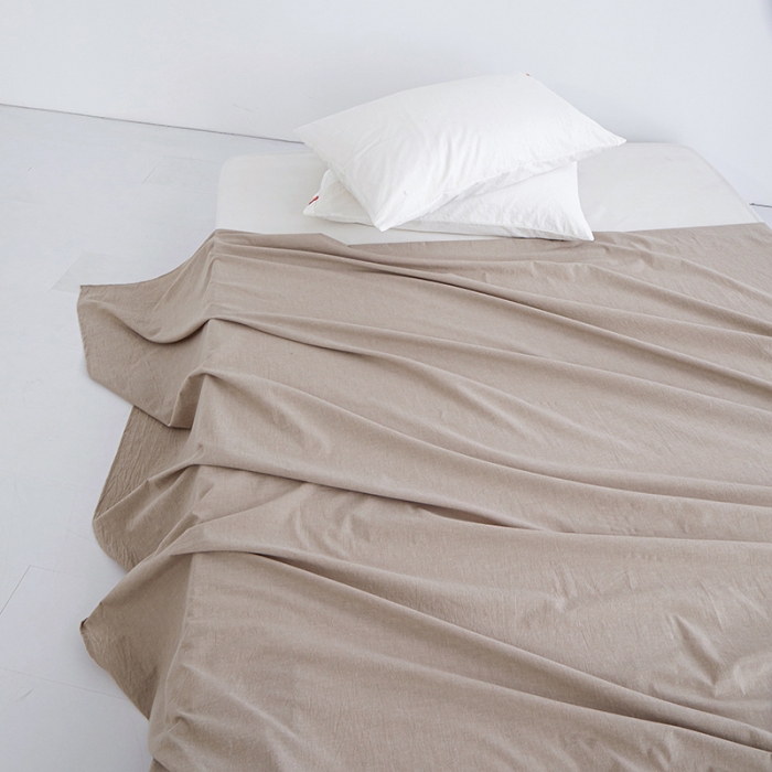 91家纺网 家纺一手货源 找家纺 安莱生活 2023新款水洗棉全棉色织高支高密纽扣款工艺单品床单 卡其