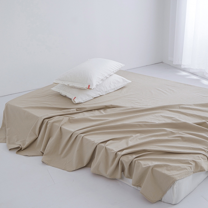 91家纺网 家纺一手货源 找家纺 安莱生活 2023新款水洗棉全棉色织高支高密纽扣款工艺单品床单 米驼