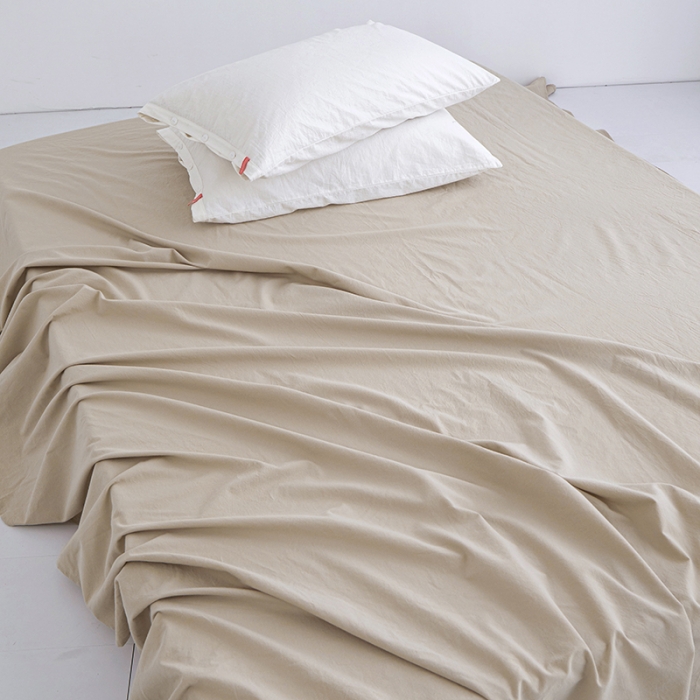 91家纺网 家纺一手货源 找家纺 安莱生活 2023新款水洗棉全棉色织高支高密纽扣款工艺单品床单 米驼