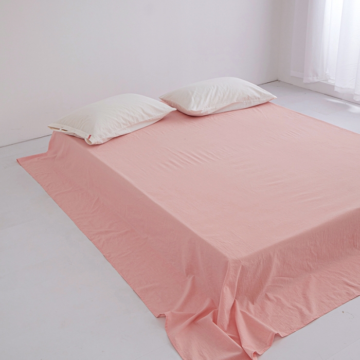 91家纺网 家纺一手货源 找家纺 安莱生活 2023新款水洗棉全棉色织高支高密纽扣款工艺单品床单 嫩粉