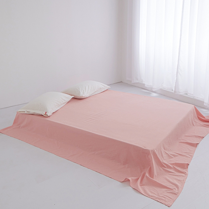 91家纺网 家纺一手货源 找家纺 安莱生活 2023新款水洗棉全棉色织高支高密纽扣款工艺单品床单 嫩粉