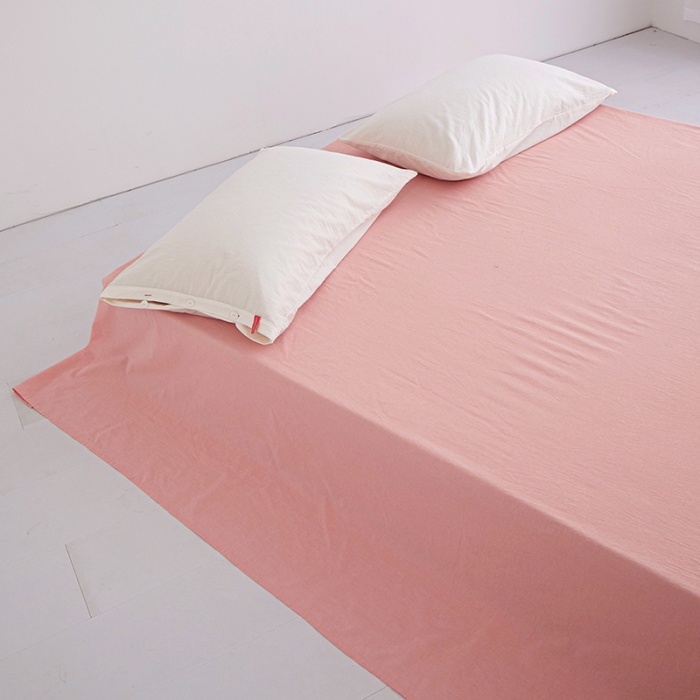 91家纺网 家纺一手货源 找家纺 安莱生活 2023新款水洗棉全棉色织高支高密纽扣款工艺单品床单 嫩粉