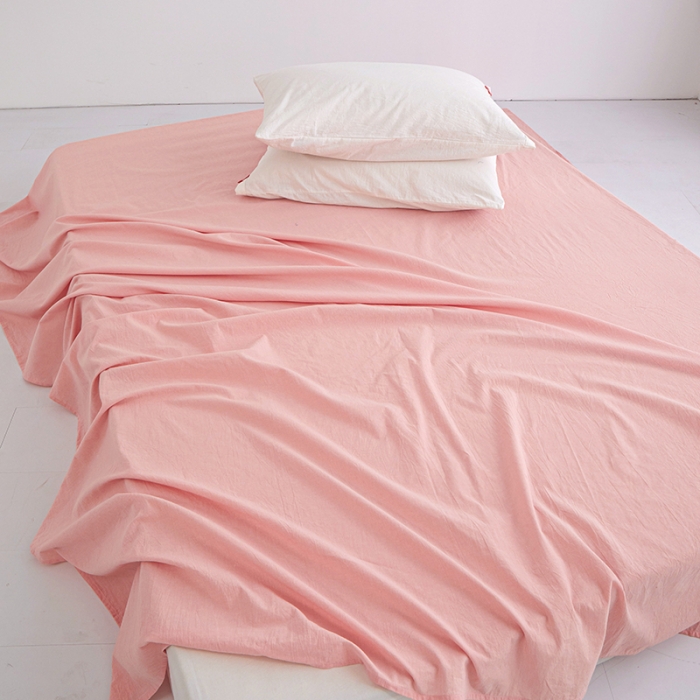 91家纺网 家纺一手货源 找家纺 安莱生活 2023新款水洗棉全棉色织高支高密纽扣款工艺单品床单 嫩粉