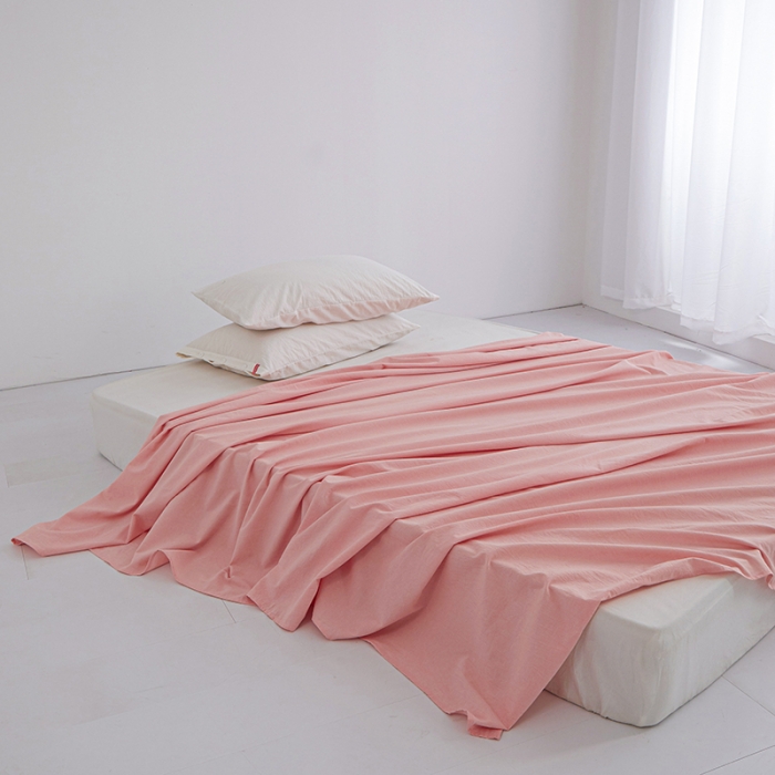 91家纺网 家纺一手货源 找家纺 安莱生活 2023新款水洗棉全棉色织高支高密纽扣款工艺单品床单 嫩粉