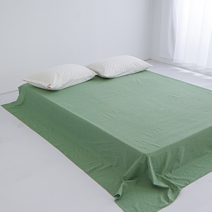 91家纺网 家纺一手货源 找家纺 安莱生活 2023新款水洗棉全棉色织高支高密纽扣款工艺单品床单 嫩绿