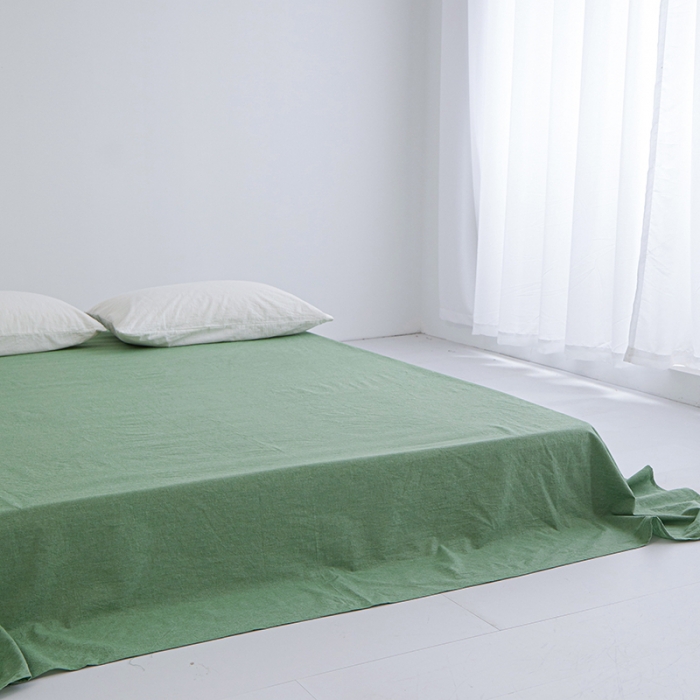 91家纺网 家纺一手货源 找家纺 安莱生活 2023新款水洗棉全棉色织高支高密纽扣款工艺单品床单 嫩绿