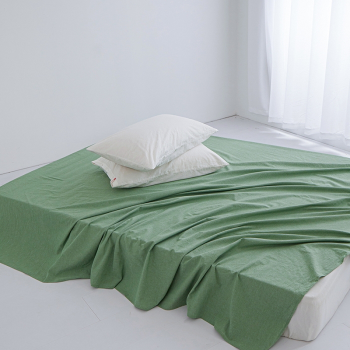 91家纺网 家纺一手货源 找家纺 安莱生活 2023新款水洗棉全棉色织高支高密纽扣款工艺单品床单 嫩绿