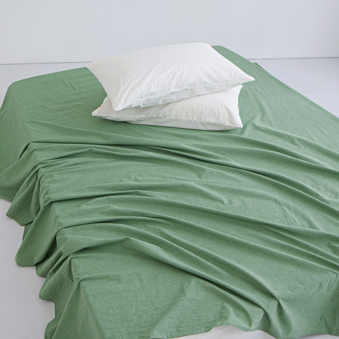 91家纺网 家纺一手货源 找家纺 安莱生活 2023新款水洗棉全棉色织高支高密纽扣款工艺单品床单 嫩绿