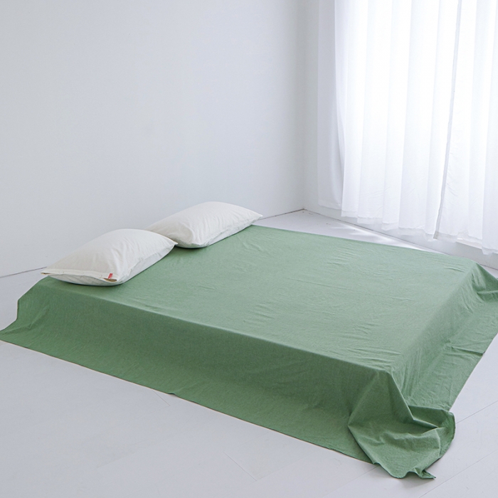 91家纺网 家纺一手货源 找家纺 安莱生活 2023新款水洗棉全棉色织高支高密纽扣款工艺单品床单 嫩绿