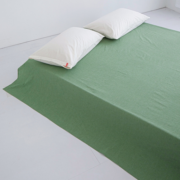 91家纺网 家纺一手货源 找家纺 安莱生活 2023新款水洗棉全棉色织高支高密纽扣款工艺单品床单 嫩绿