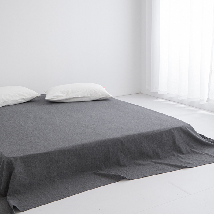 91家纺网 家纺一手货源 找家纺 安莱生活 2023新款水洗棉全棉色织高支高密纽扣款工艺单品床单 深灰