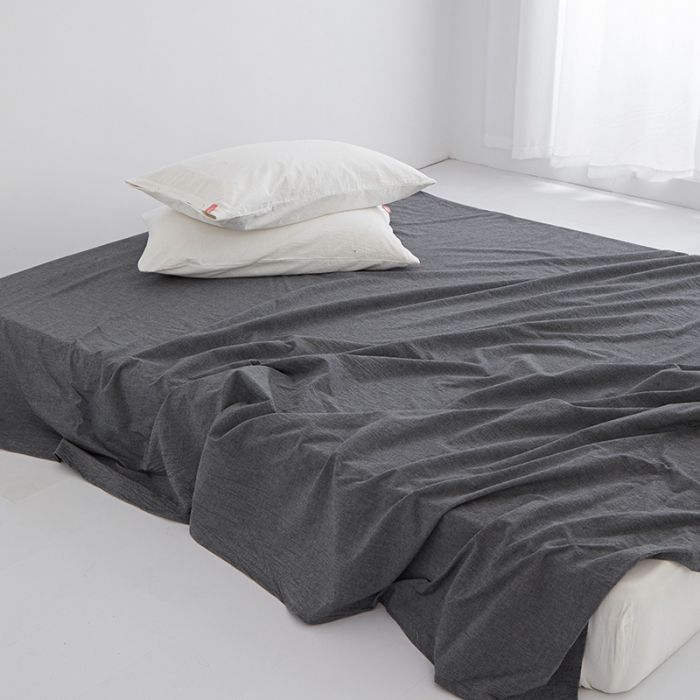 91家纺网 家纺一手货源 找家纺 安莱生活 2023新款水洗棉全棉色织高支高密纽扣款工艺单品床单 深灰