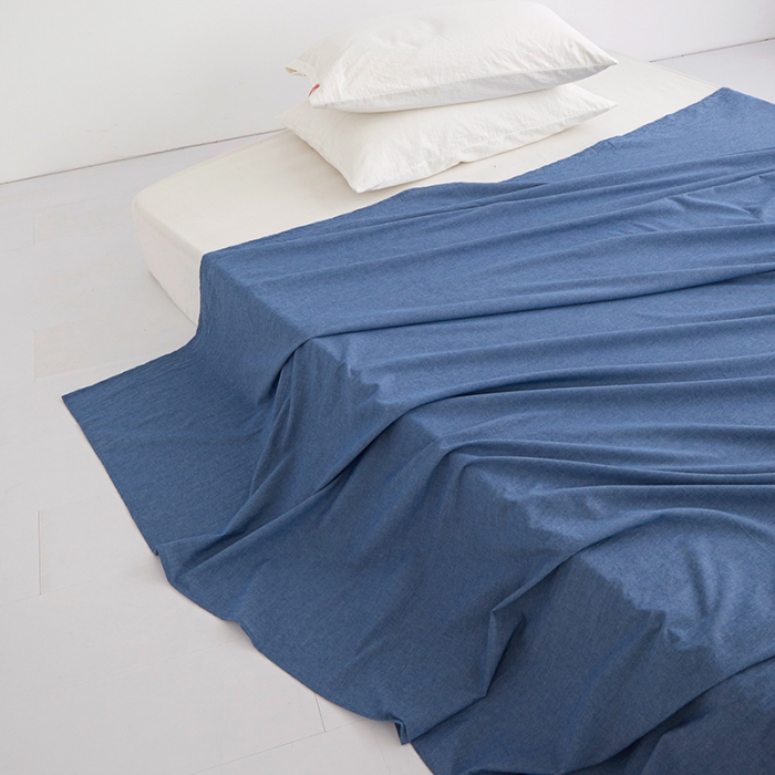 91家纺网 家纺一手货源 找家纺 安莱生活 2023新款水洗棉全棉色织高支高密纽扣款工艺单品床单 深蓝