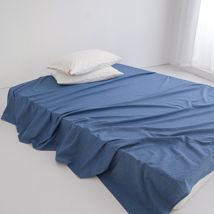 91家纺网 家纺一手货源 找家纺 安莱生活 2023新款水洗棉全棉色织高支高密纽扣款工艺单品床单 深蓝