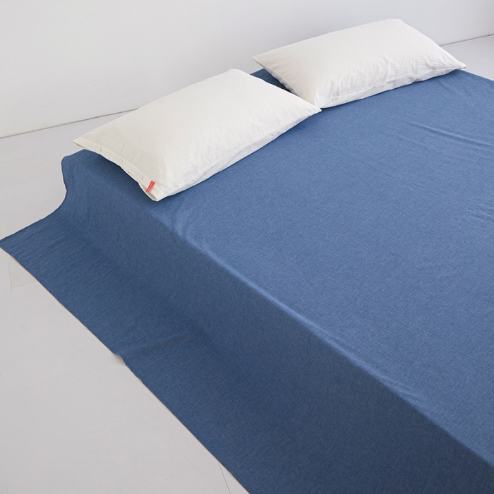 91家纺网 家纺一手货源 找家纺 安莱生活 2023新款水洗棉全棉色织高支高密纽扣款工艺单品床单 深蓝