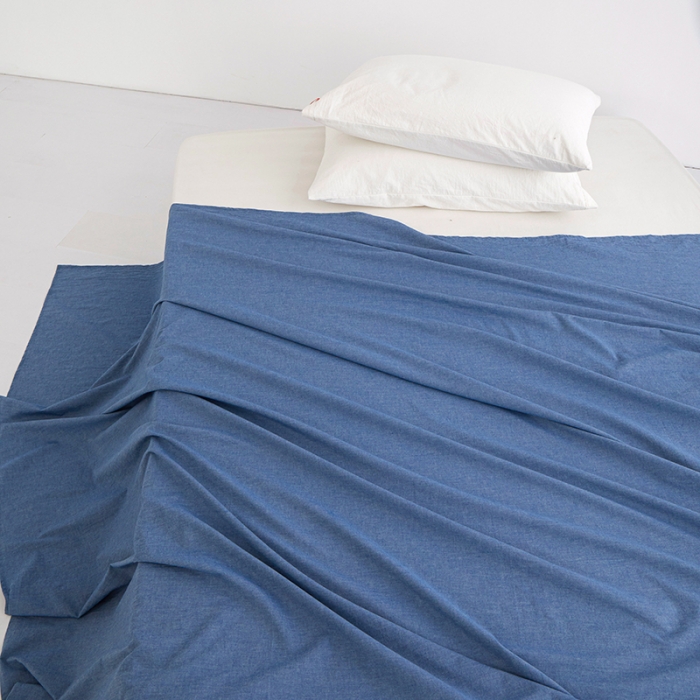 91家纺网 家纺一手货源 找家纺 安莱生活 2023新款水洗棉全棉色织高支高密纽扣款工艺单品床单 深蓝