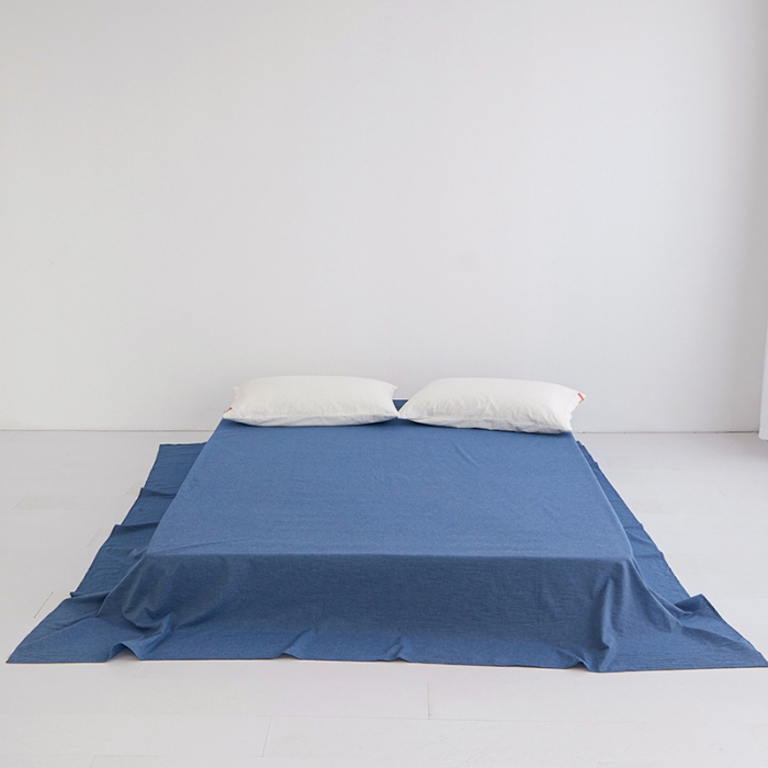 91家纺网 家纺一手货源 找家纺 安莱生活 2023新款水洗棉全棉色织高支高密纽扣款工艺单品床单 深蓝