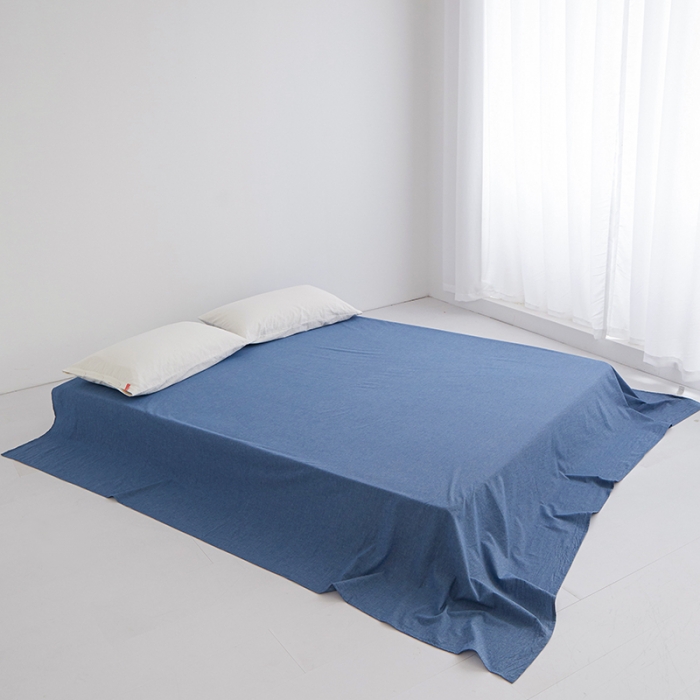 91家纺网 家纺一手货源 找家纺 安莱生活 2023新款水洗棉全棉色织高支高密纽扣款工艺单品床单 深蓝