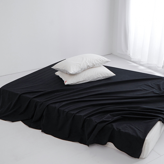 91家纺网 家纺一手货源 找家纺 安莱生活 2023新款水洗棉全棉色织高支高密纽扣款工艺单品床单 炭黑