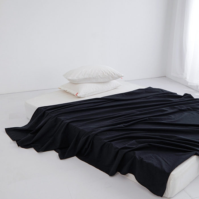 91家纺网 家纺一手货源 找家纺 安莱生活 2023新款水洗棉全棉色织高支高密纽扣款工艺单品床单 炭黑