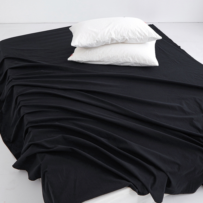 91家纺网 家纺一手货源 找家纺 安莱生活 2023新款水洗棉全棉色织高支高密纽扣款工艺单品床单 炭黑