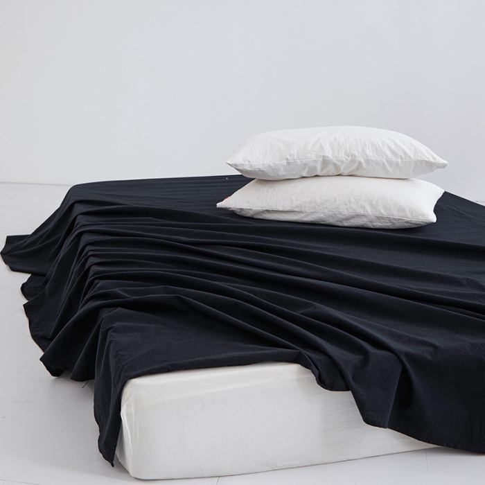 91家纺网 家纺一手货源 找家纺 安莱生活 2023新款水洗棉全棉色织高支高密纽扣款工艺单品床单 炭黑