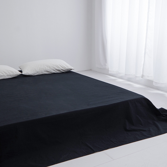 91家纺网 家纺一手货源 找家纺 安莱生活 2023新款水洗棉全棉色织高支高密纽扣款工艺单品床单 炭黑