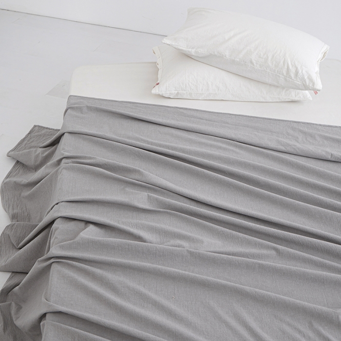 91家纺网 家纺一手货源 找家纺 安莱生活 2023新款水洗棉全棉色织高支高密纽扣款工艺单品床单 银灰