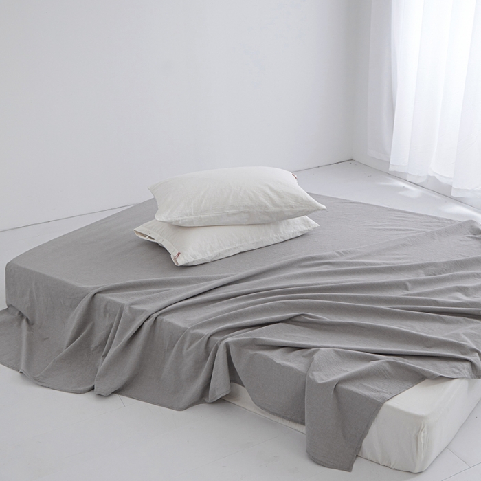 91家纺网 家纺一手货源 找家纺 安莱生活 2023新款水洗棉全棉色织高支高密纽扣款工艺单品床单 银灰