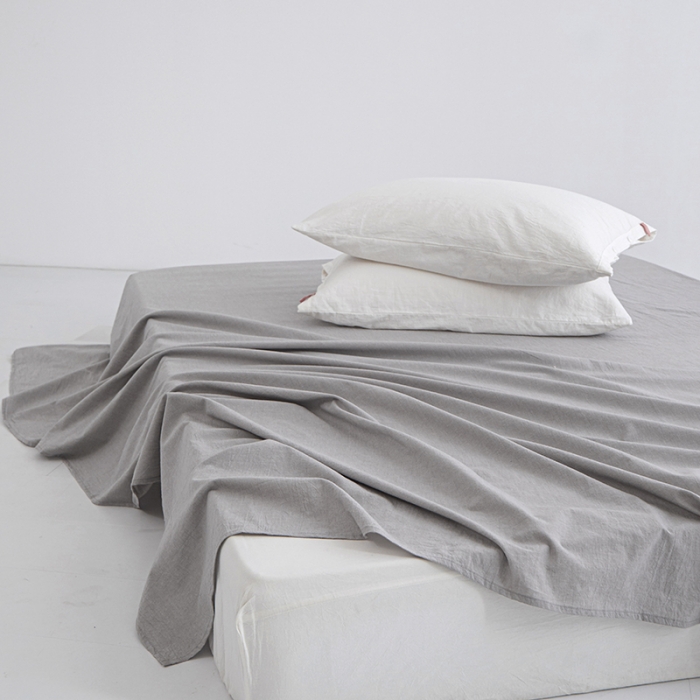 91家纺网 家纺一手货源 找家纺 安莱生活 2023新款水洗棉全棉色织高支高密纽扣款工艺单品床单 银灰