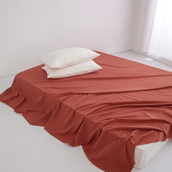 91家纺网 家纺一手货源 找家纺 安莱生活 2023新款水洗棉全棉色织高支高密纽扣款工艺单品床单 砖红