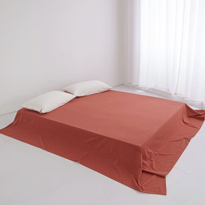 91家纺网 家纺一手货源 找家纺 安莱生活 2023新款水洗棉全棉色织高支高密纽扣款工艺单品床单 砖红