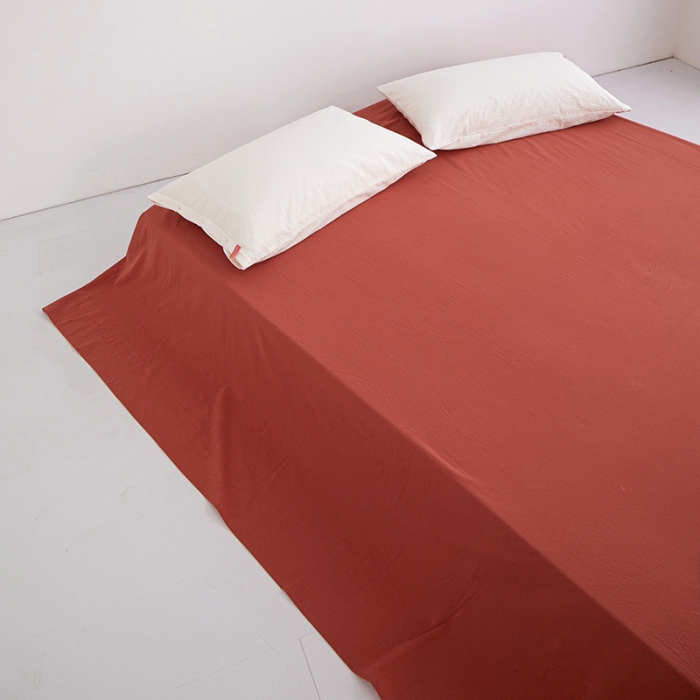 91家纺网 家纺一手货源 找家纺 安莱生活 2023新款水洗棉全棉色织高支高密纽扣款工艺单品床单 砖红