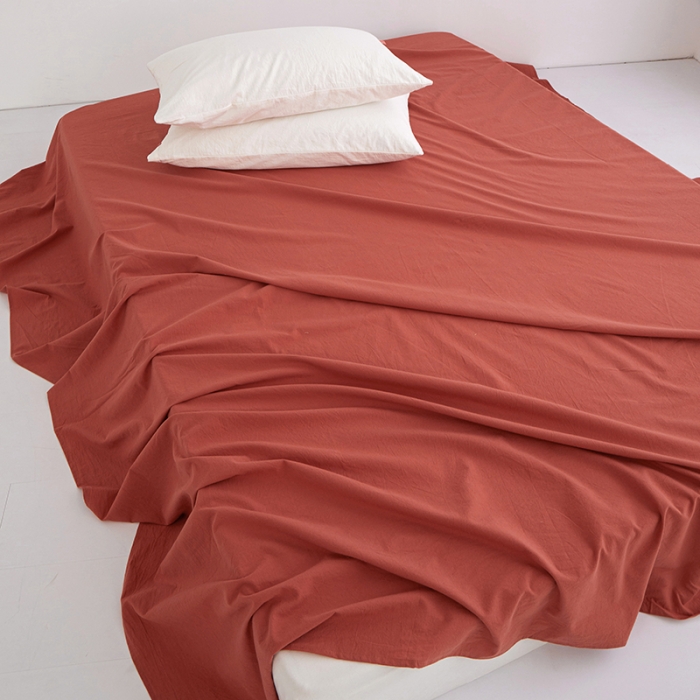 91家纺网 家纺一手货源 找家纺 安莱生活 2023新款水洗棉全棉色织高支高密纽扣款工艺单品床单 砖红