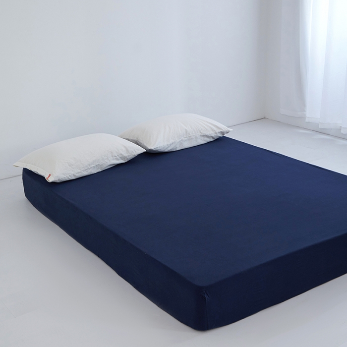 91家纺网 家纺一手货源 找家纺 安莱生活 2023新款水洗棉全棉色织高支高密纽扣款工艺单品床笠 藏青