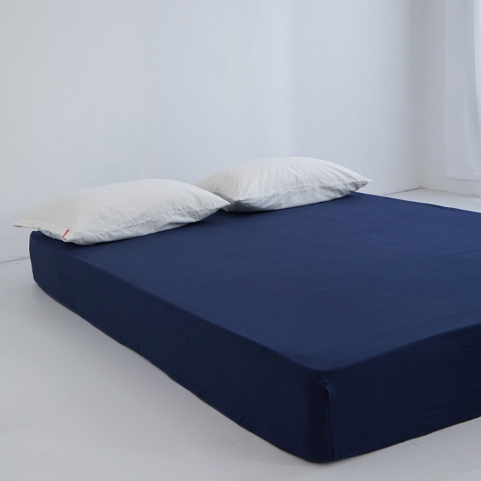 91家纺网 家纺一手货源 找家纺 安莱生活 2023新款水洗棉全棉色织高支高密纽扣款工艺单品床笠 藏青