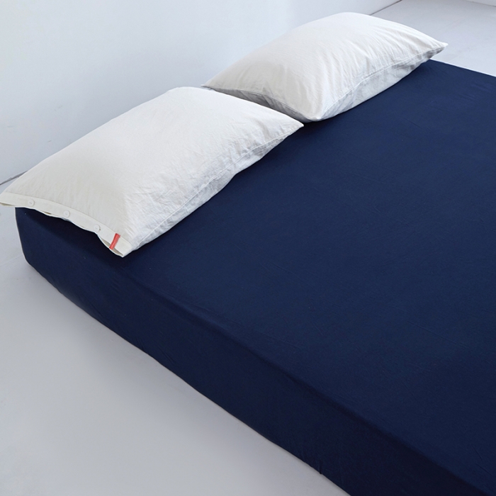 91家纺网 家纺一手货源 找家纺 安莱生活 2023新款水洗棉全棉色织高支高密纽扣款工艺单品床笠 藏青